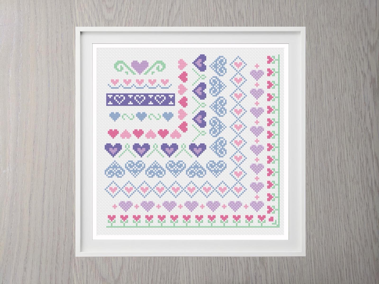 Hearts Borders cross stitch pattern